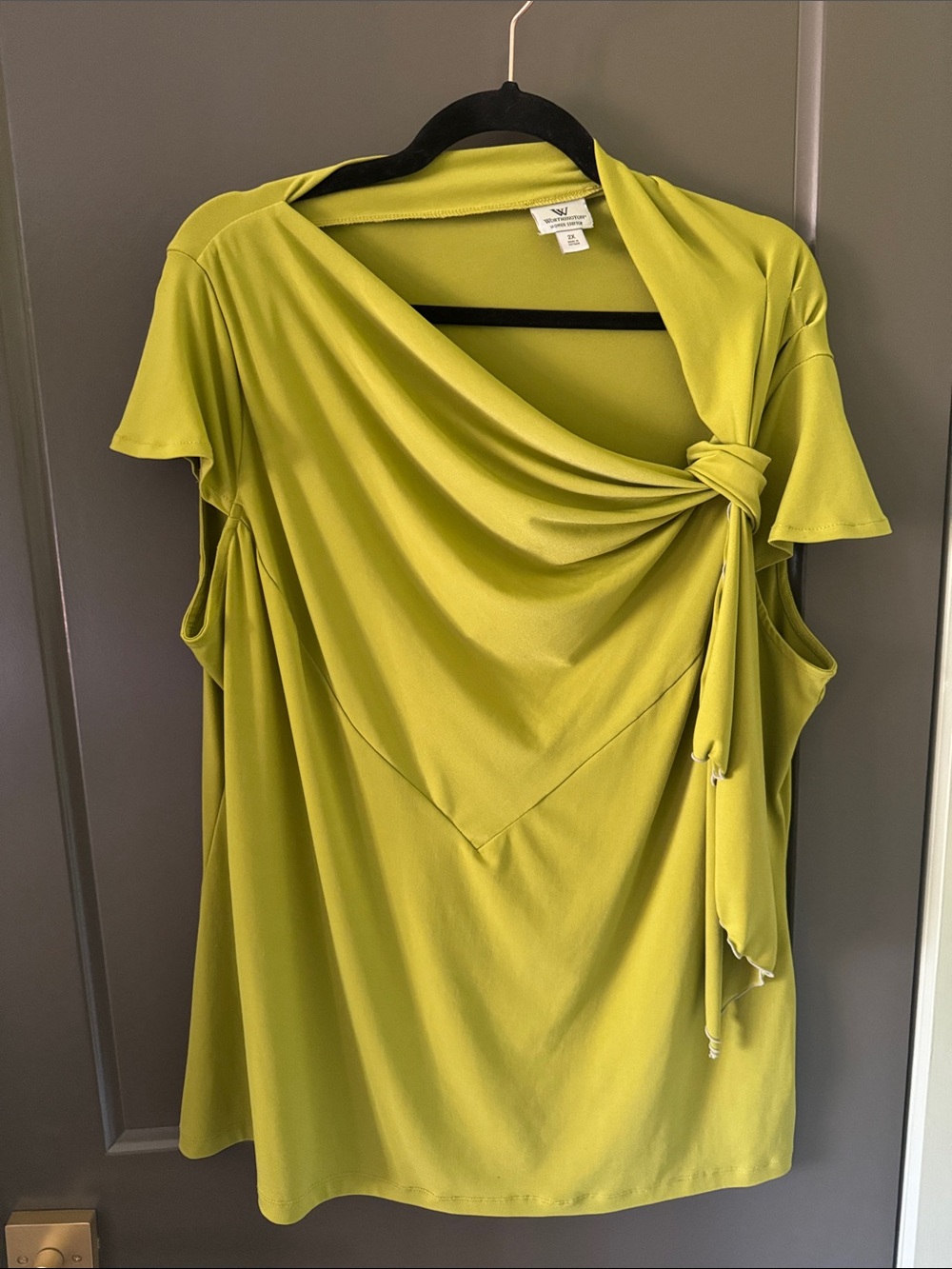 Women’s Worthington Chartreuse Green Shirt with knotted design - 2X